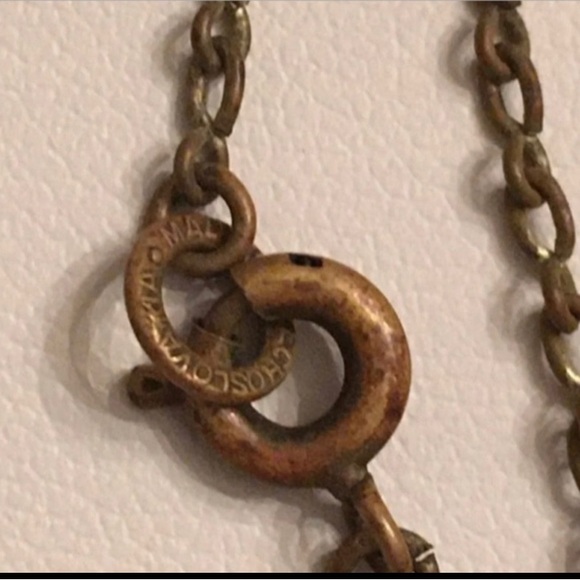 Vintage Amber Czech Glass Lavaliere Necklace.  Clasp is marked Czechoslovakia. - Picture 5 of 6